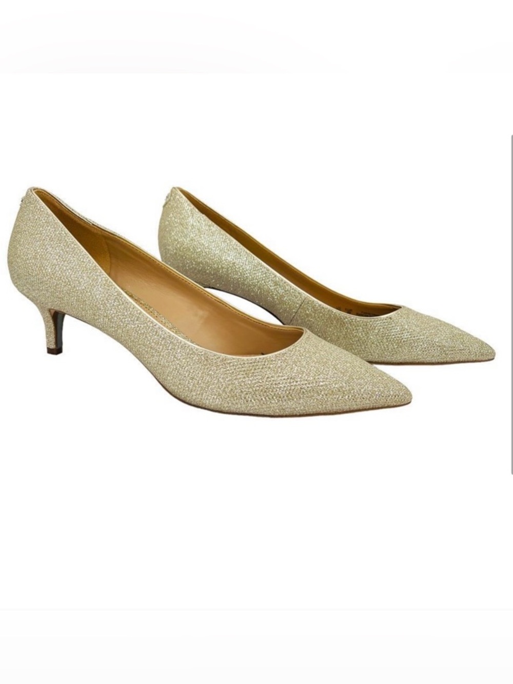 Sam Edelman Dori Champagne Gold Glitter Pointed-Toe Kitten Heels
